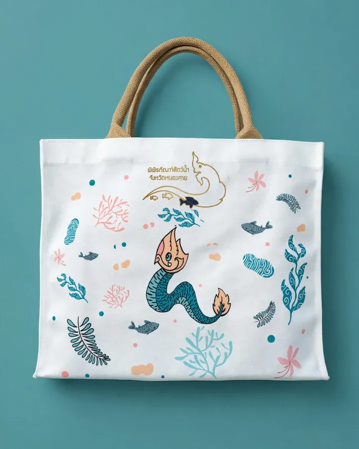 พญานาคและสัตว์น้ำ ลายเส้นน่ารัก — Heritage Tote