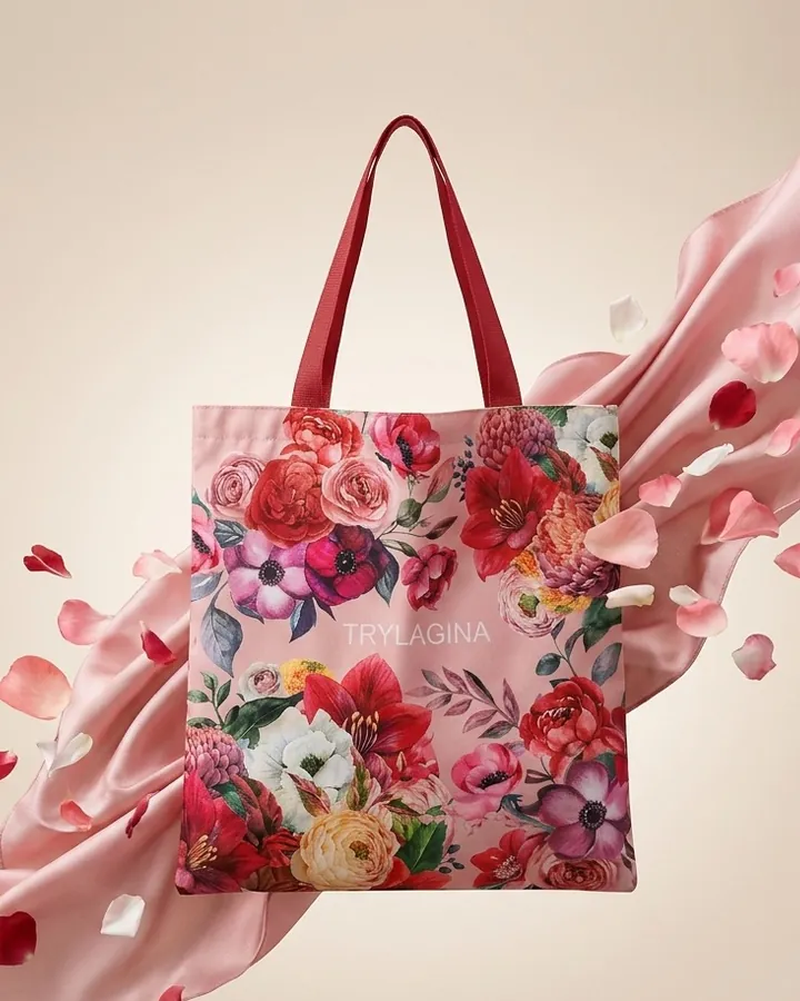 ดอกไม้โทนแดงบนพื้นชมพู — Classic Tote