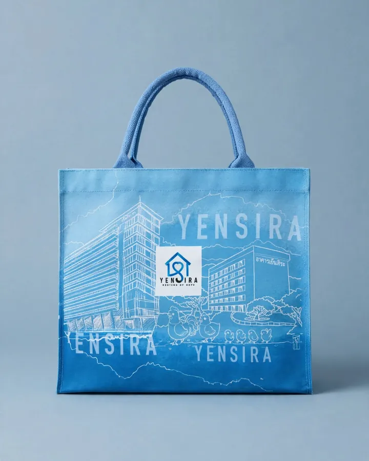 ลายเส้นอาคารบนพื้นฟ้า — Heritage Tote